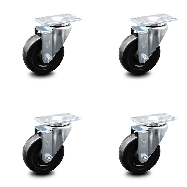 Service Caster 4 Inch Hard Rubber Wheel Swivel Top Plate Caster Set SCC-20S414-HRS-4 - main